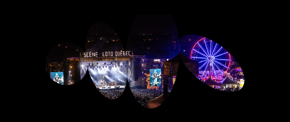 Photo de nuit de la Scène Loto-Québec en festival avec grande roue illuminée, image de fond pour identité visuelle Lumin-ART Productions